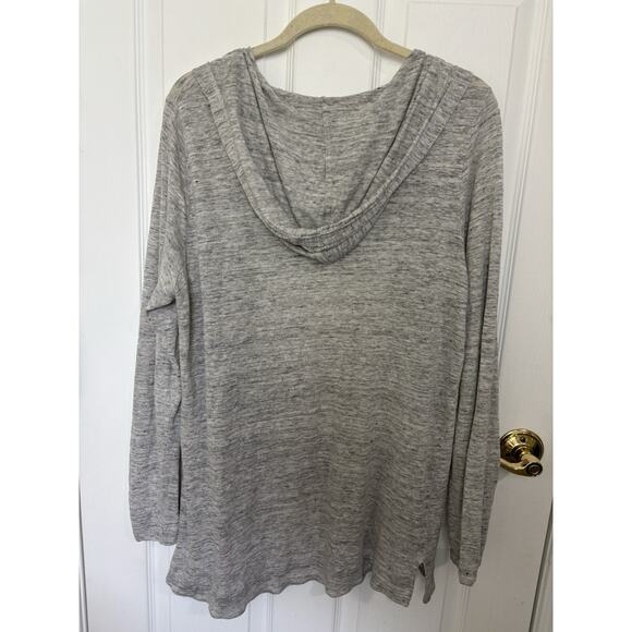 100% Linen Hooded Open Cardigan Gray Size XL Long Line Coastal Cover Up Boho - Picture 2 of 5